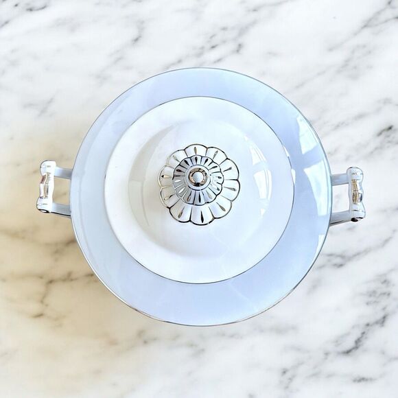 Seyei Fine China Nagoya Japan 398 China Casserole Dish Gray Platinum Silver - Picture 4 of 11